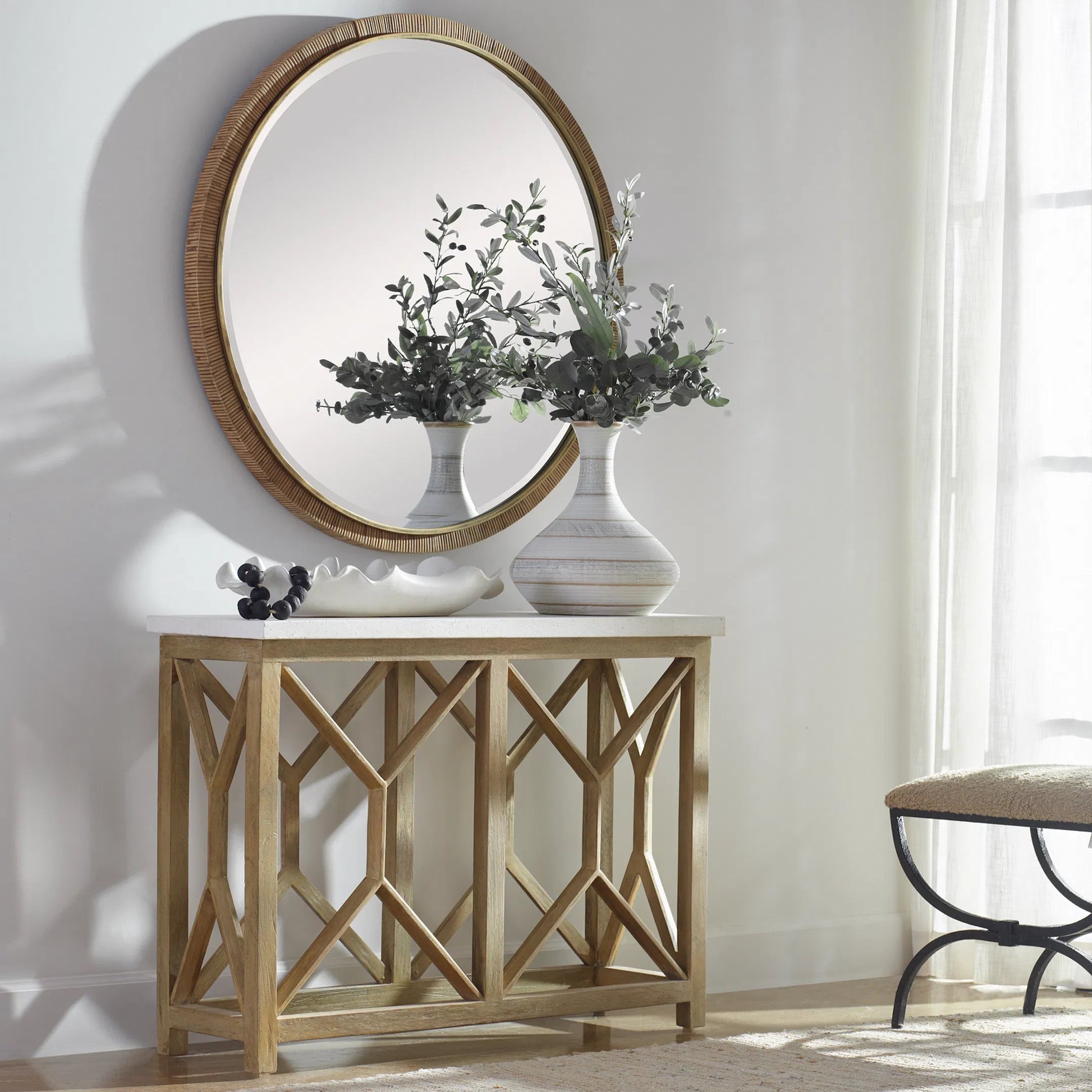 Catali Ivory Stone Console Table by Uttermost. Made from javawood with stone in a cottage & farmhouse style.