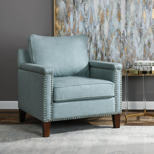Charlotta Accent Chair by Uttermost. Made from fabric, plywood, oak, foam in a cottage & farmhouse style.