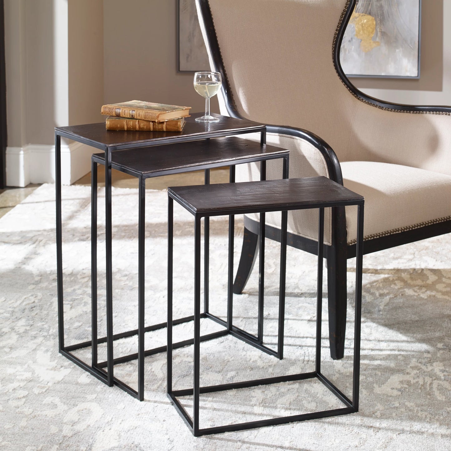 005 S-253170 | Lifestyle | Coreene Iron Nesting Tables (Set of 3) by Uttermost in iron. Made from iron, aluminum in a modern style.