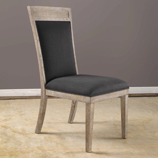 Encore Armless Chair by Uttermost in dark gray. Made from solid wood, plywood, rattan, fabric, foam in a modern style.