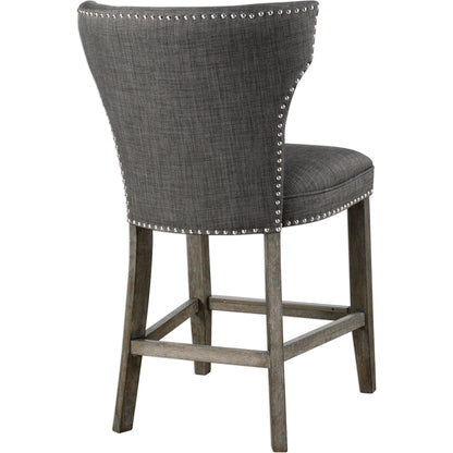 Arnaud Charcoal Counter Stool by Uttermost in charcoal. Made from solid wood, plywood, fabric, foam in a cottage & farmhouse style.