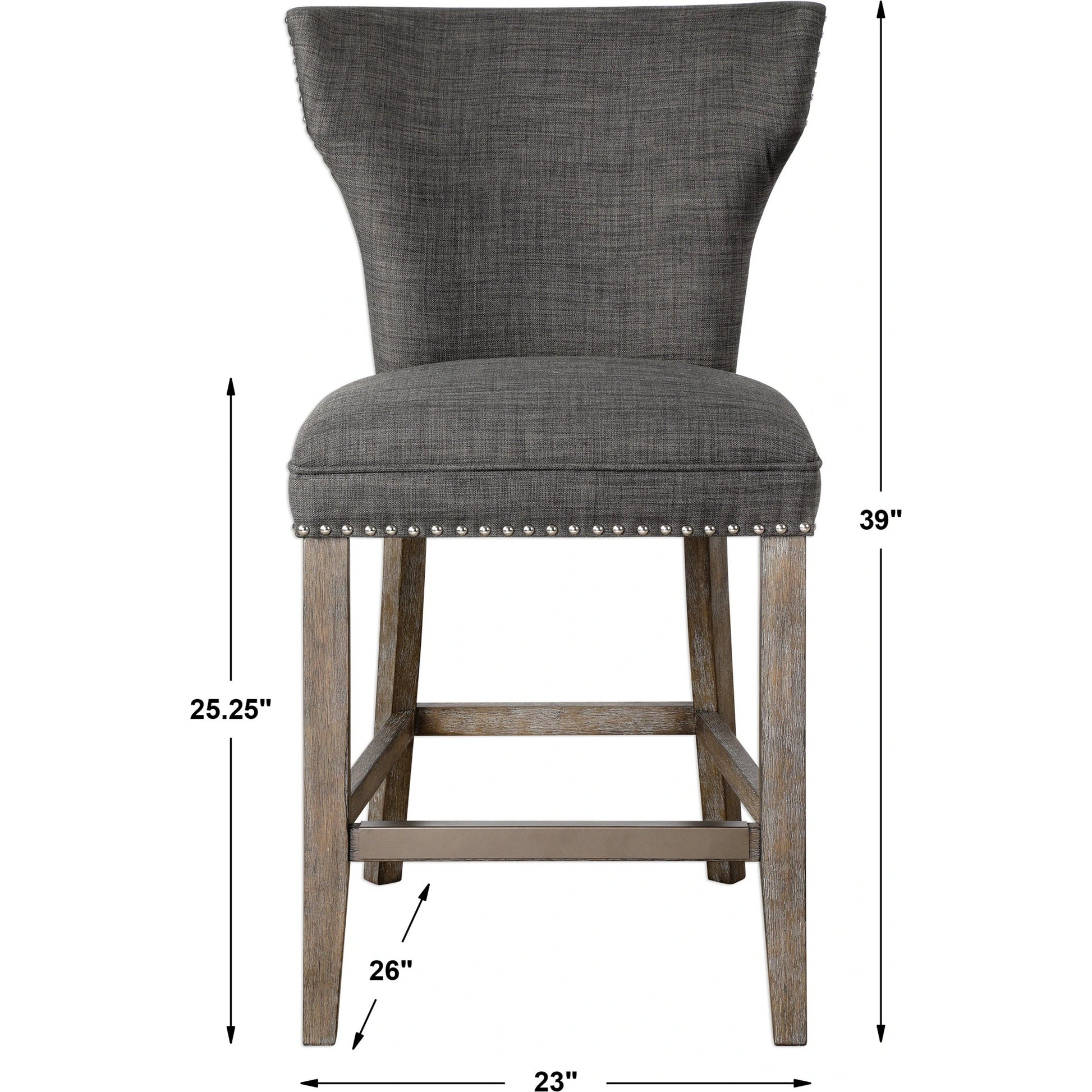 Arnaud Charcoal Counter Stool by Uttermost in charcoal. Made from solid wood, plywood, fabric, foam in a cottage & farmhouse style.