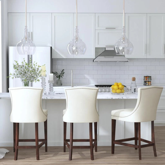 Dariela Counter Stool by Uttermost in white. Made from birch wood, fabric, foam, plywood in a modern style.