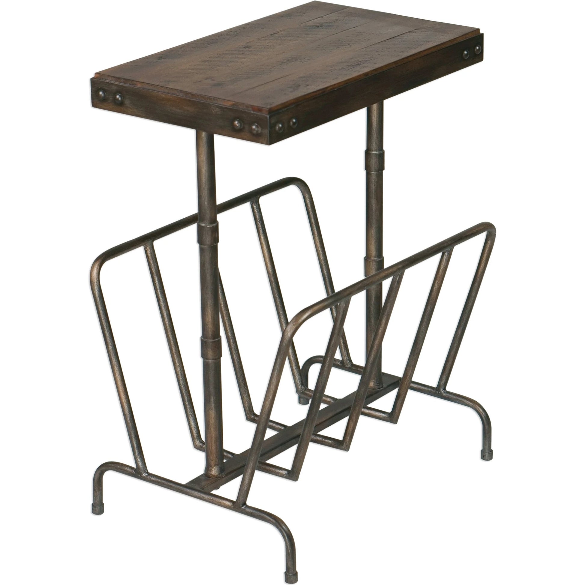 Sonora Industrial Magazine Side Table by Uttermost. Made from iron, acacia in a rustic style.
