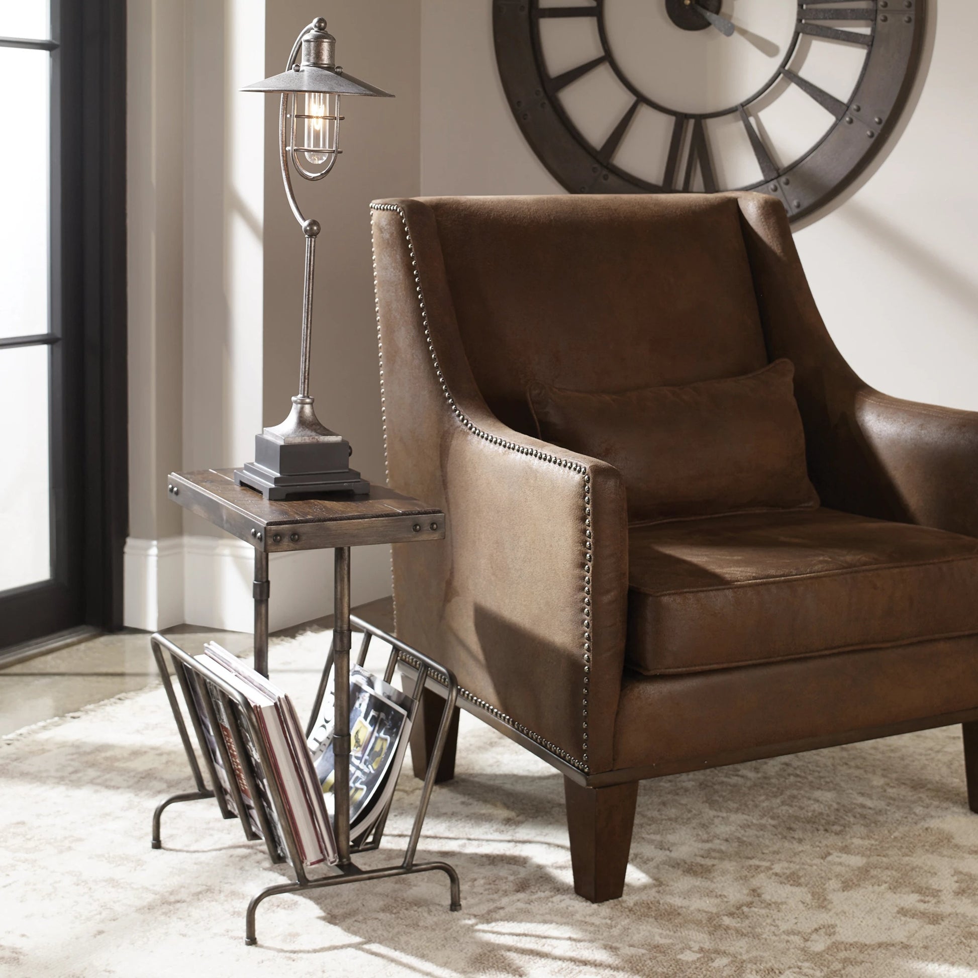 Sonora Industrial Magazine Side Table by Uttermost. Made from iron, acacia in a rustic style.