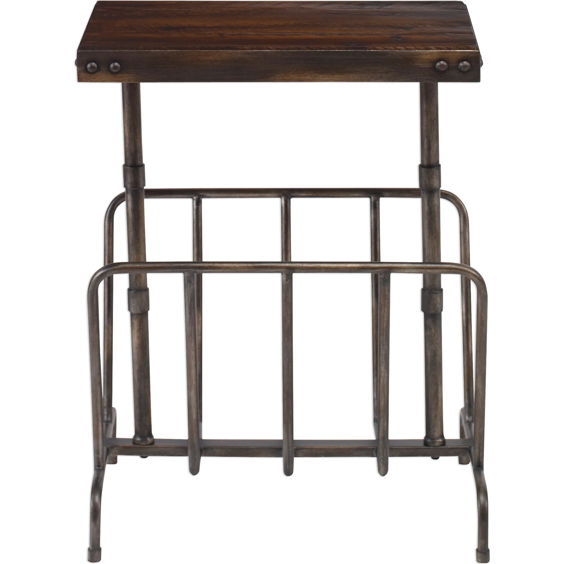 Sonora Industrial Magazine Side Table by Uttermost. Made from iron, acacia in a rustic style.