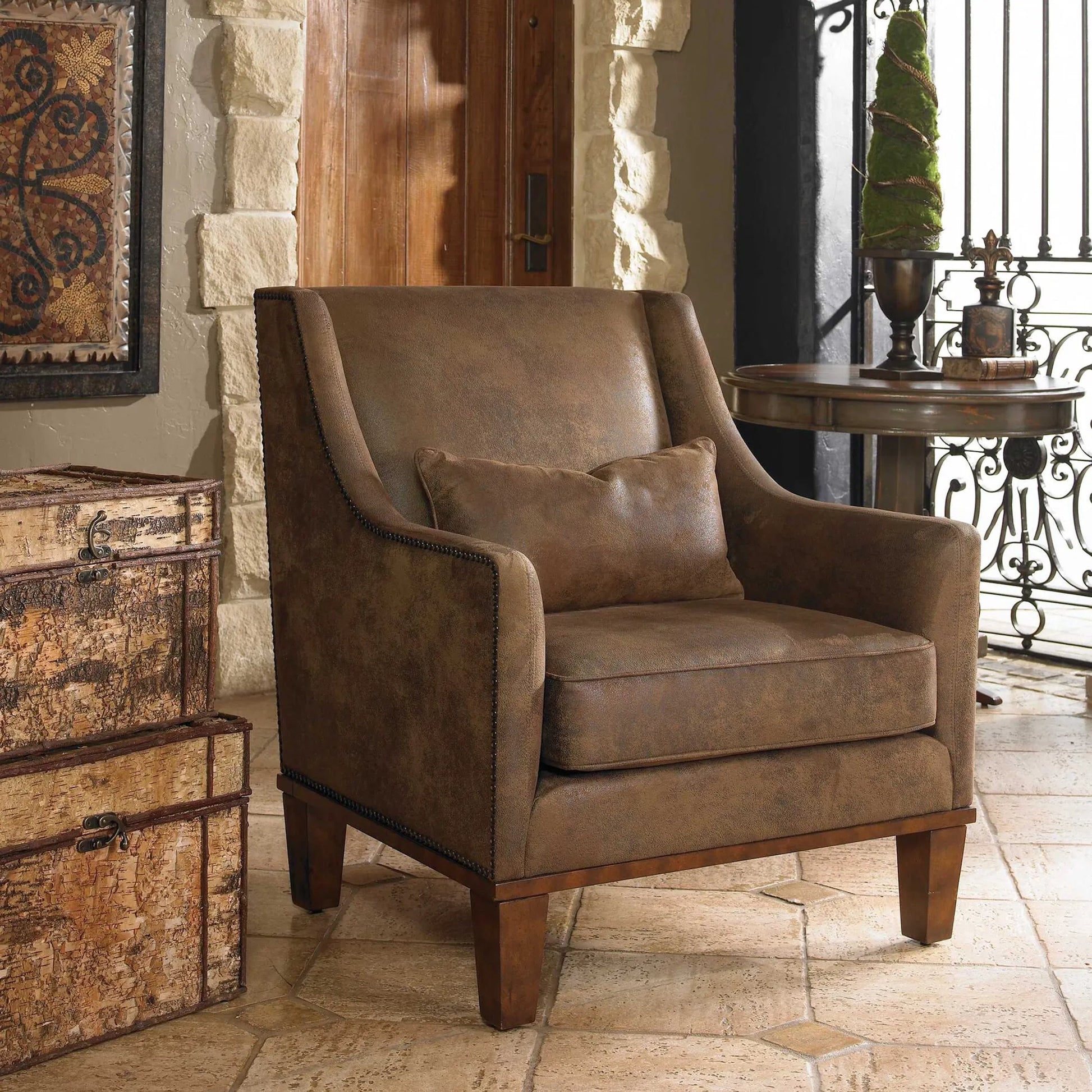 Clay Armchair by Uttermost. Made from fabric, wood, plywood, foam in a cottage & farmhouse style.