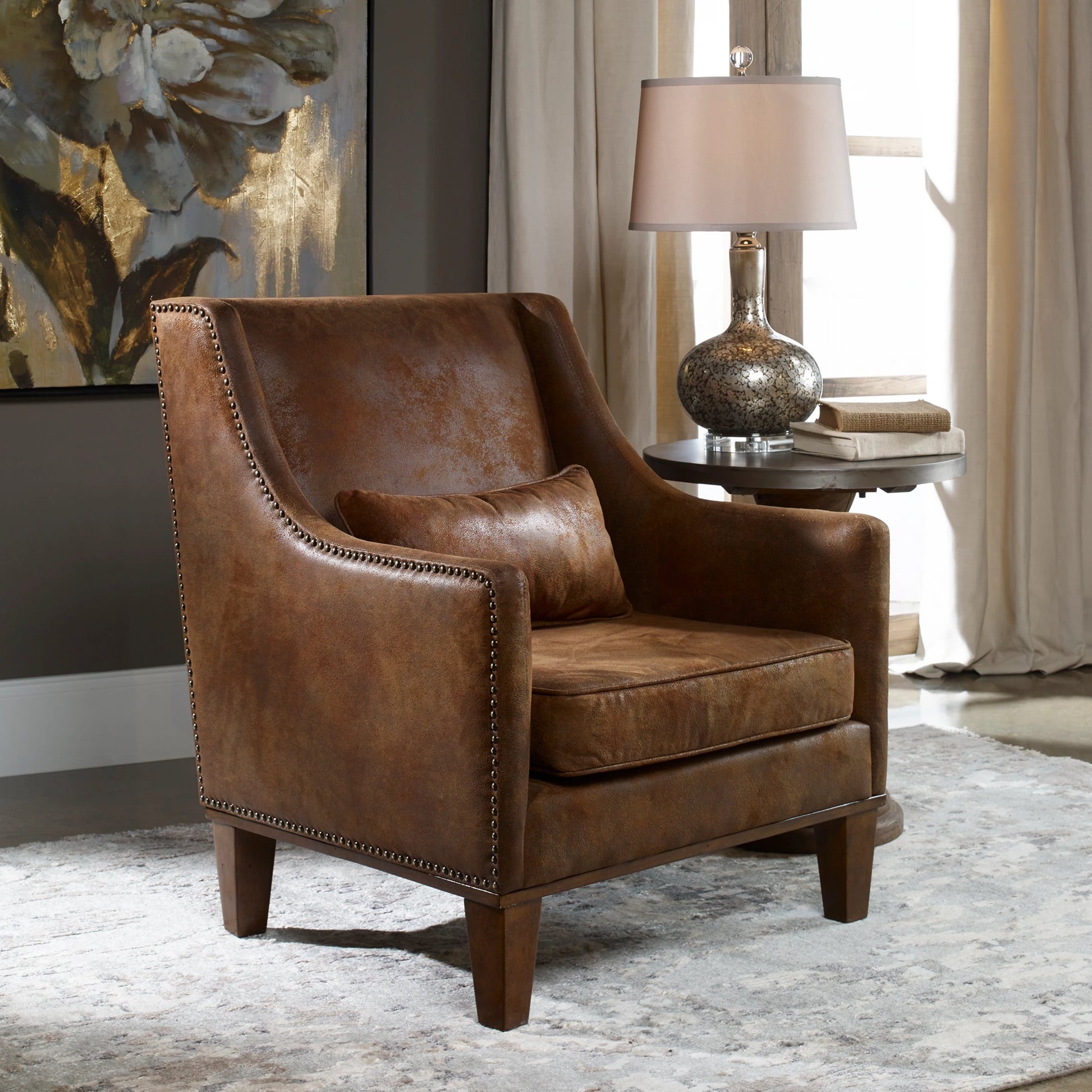 Clay Armchair by Uttermost. Made from fabric, wood, plywood, foam in a cottage & farmhouse style.