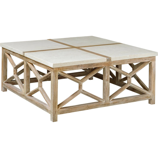 Catali Stone Coffee Table by Uttermost. Made from javawood with plywood carb phase 2, limestone in a transitional style.