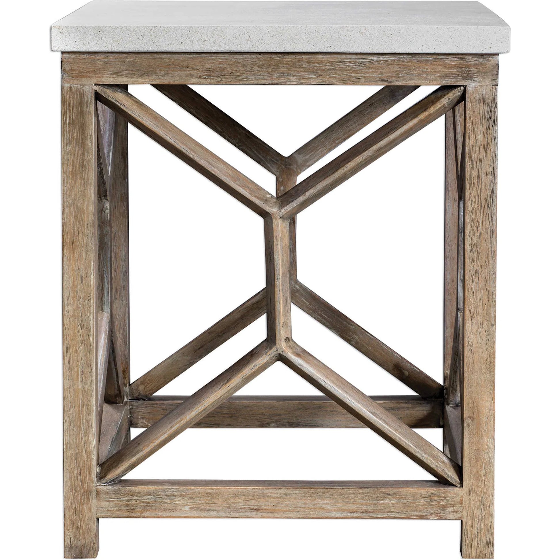 Catali Stone End Table by Uttermost. Made from javawood with plywood carb phase 2, limestone in a transitional style.