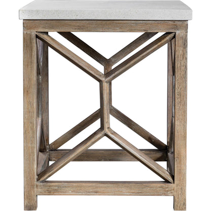 Catali Stone End Table by Uttermost. Made from javawood with plywood carb phase 2, limestone in a transitional style.
