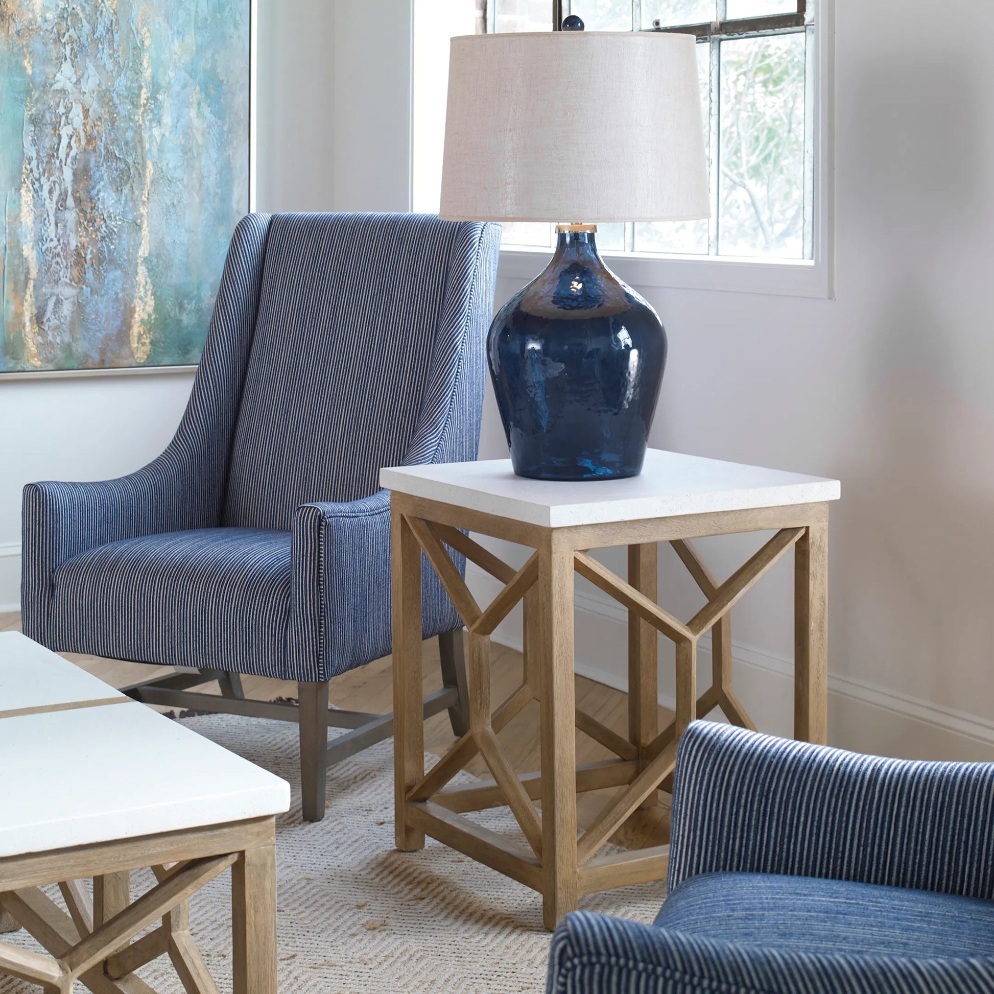 Catali Stone End Table by Uttermost. Made from javawood with plywood carb phase 2, limestone in a transitional style.