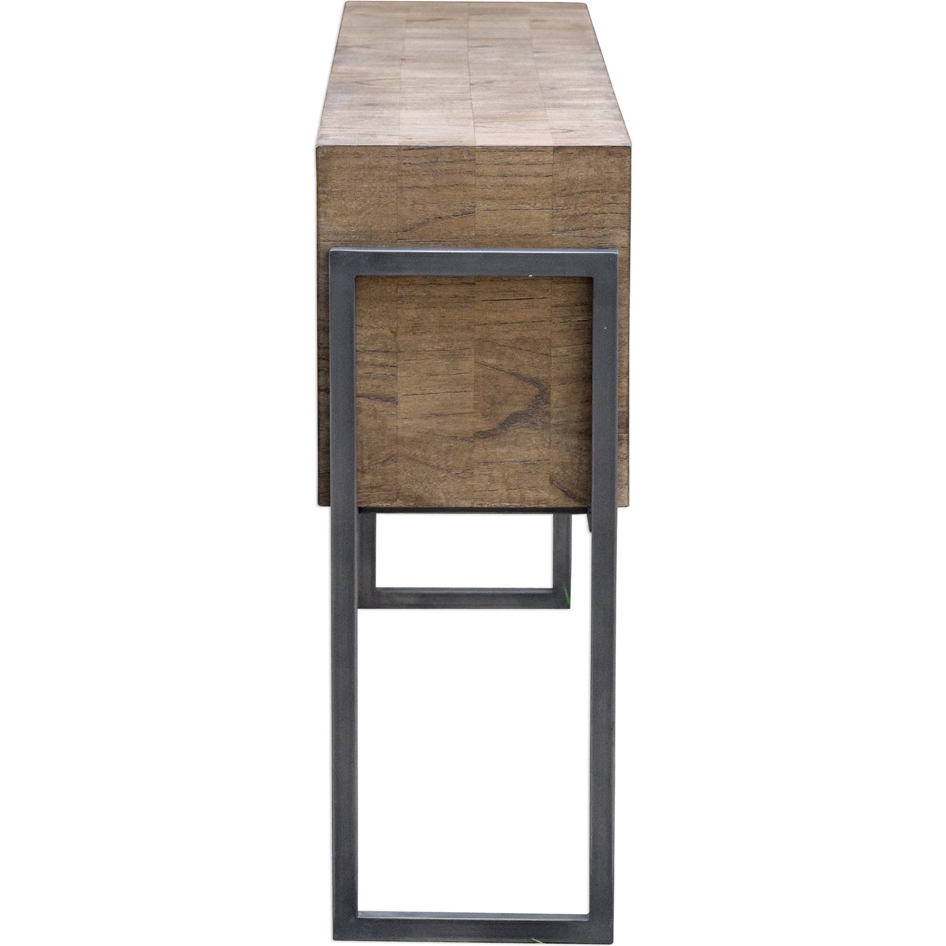 Nevis Contemporary Sofa Table by Uttermost. Made from mdf carb phase 2 with mahogany wood, iron metal in a modern style.