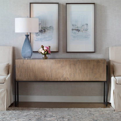 Nevis Contemporary Sofa Table by Uttermost. Made from mdf carb phase 2 with mahogany wood, iron metal in a modern style.
