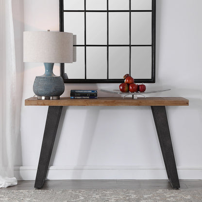 Freddy Weathered Console Table by Uttermost. Made from mdf 35%, fir 25%, metal 40% in a transitional style.
