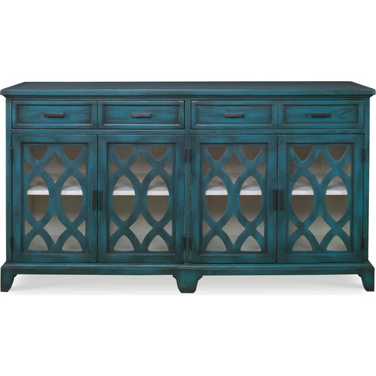 Oksana Wooden Credenza by Uttermost. Made from rubber wood with mdf carb phase 2, tempered glass in a cottage & farmhouse style.