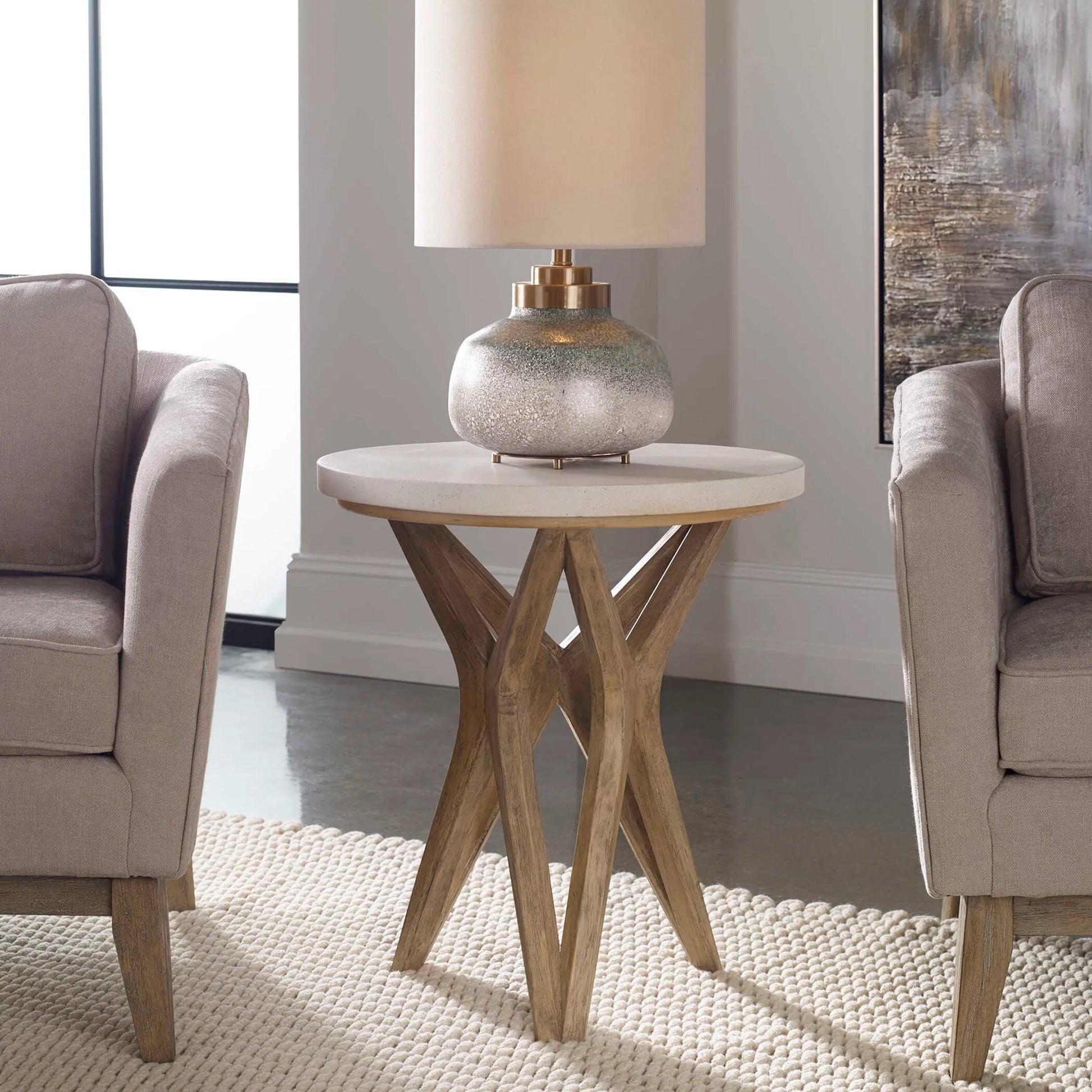 Marnie Limestone Accent Table by Uttermost. Made from javawood with plywood carb phase 2, limestone in a eclectic & global style.