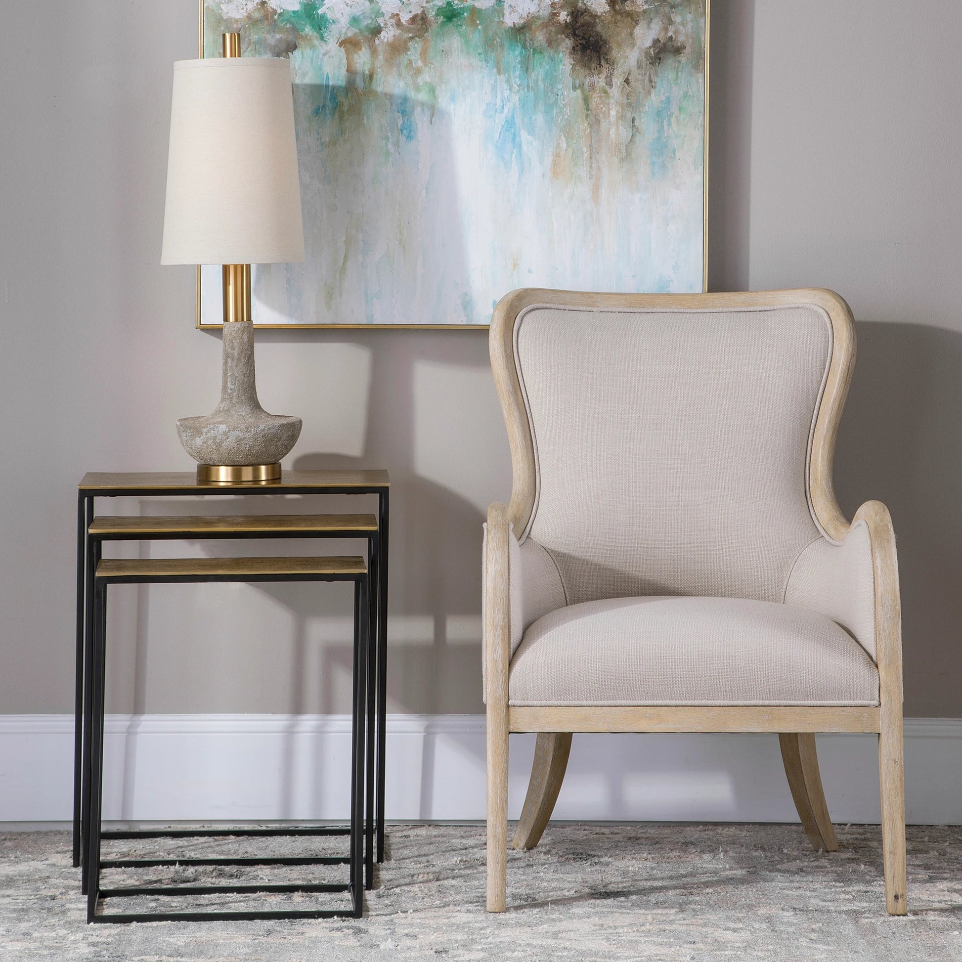 Coreene Nesting Tables by Uttermost in gold. Made from aluminum, iron in a modern style.