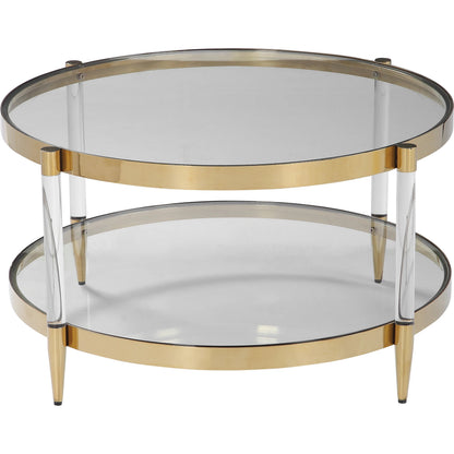 Kellen Coffee Table by Uttermost in gold. Made from stainless steel, glass, acrylic in a transitional style.
