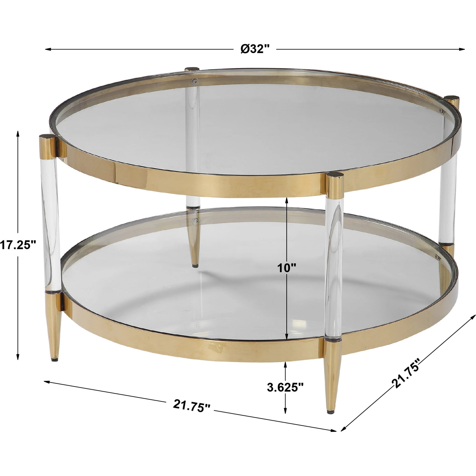 Kellen Coffee Table by Uttermost in gold. Made from stainless steel, glass, acrylic in a transitional style.