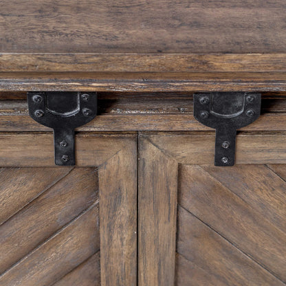 Primalia Barn Door Media Console by Uttermost. Made from mdf carb phase 2 with javawood, mdf in a rustic style.