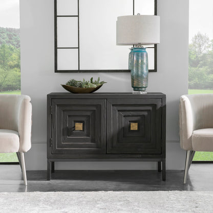 Aiken 2-Door Cabinet by Uttermost in walnut. Made from fir, iron, mdf in a transitional style.