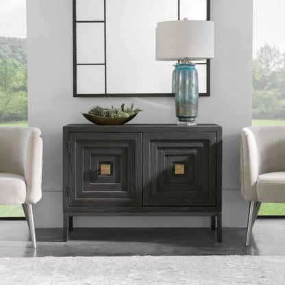 Aiken 2-Door Cabinet by Uttermost in walnut. Made from fir, iron, mdf in a transitional style.