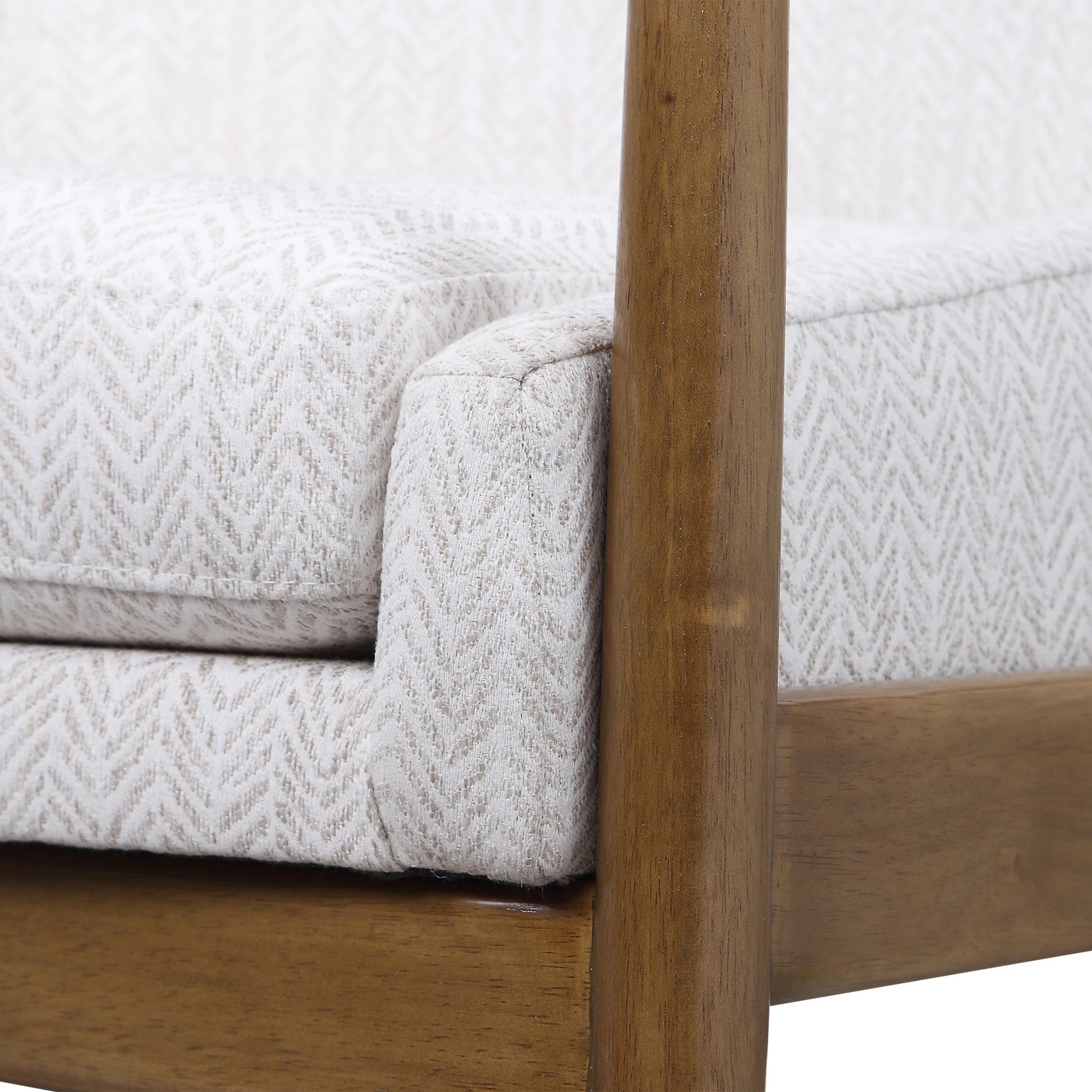 Bev Accent Chair by Uttermost in white. Made from rubber wood, bent wood, foam, fabric in a modern style.