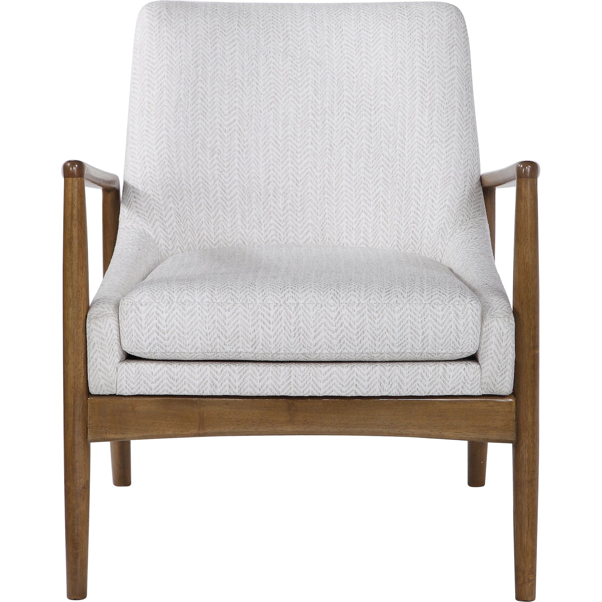 Bev Accent Chair by Uttermost in white. Made from rubber wood, bent wood, foam, fabric in a modern style.