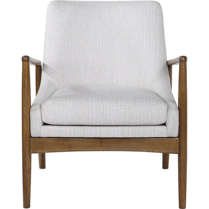 Bev Accent Chair by Uttermost in white. Made from rubber wood, bent wood, foam, fabric in a modern style.