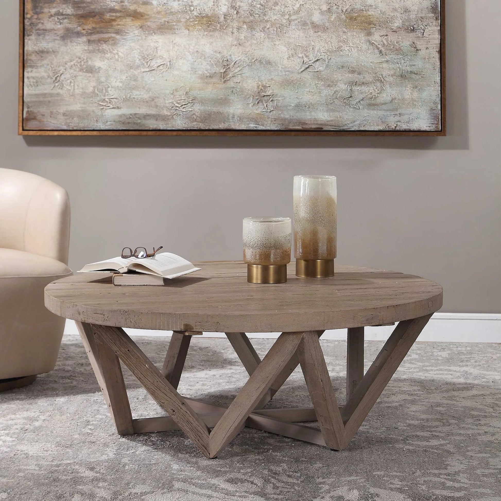 Kendry Reclaimed Wood Coffee Table by Uttermost. Made from old elm in a modern style.