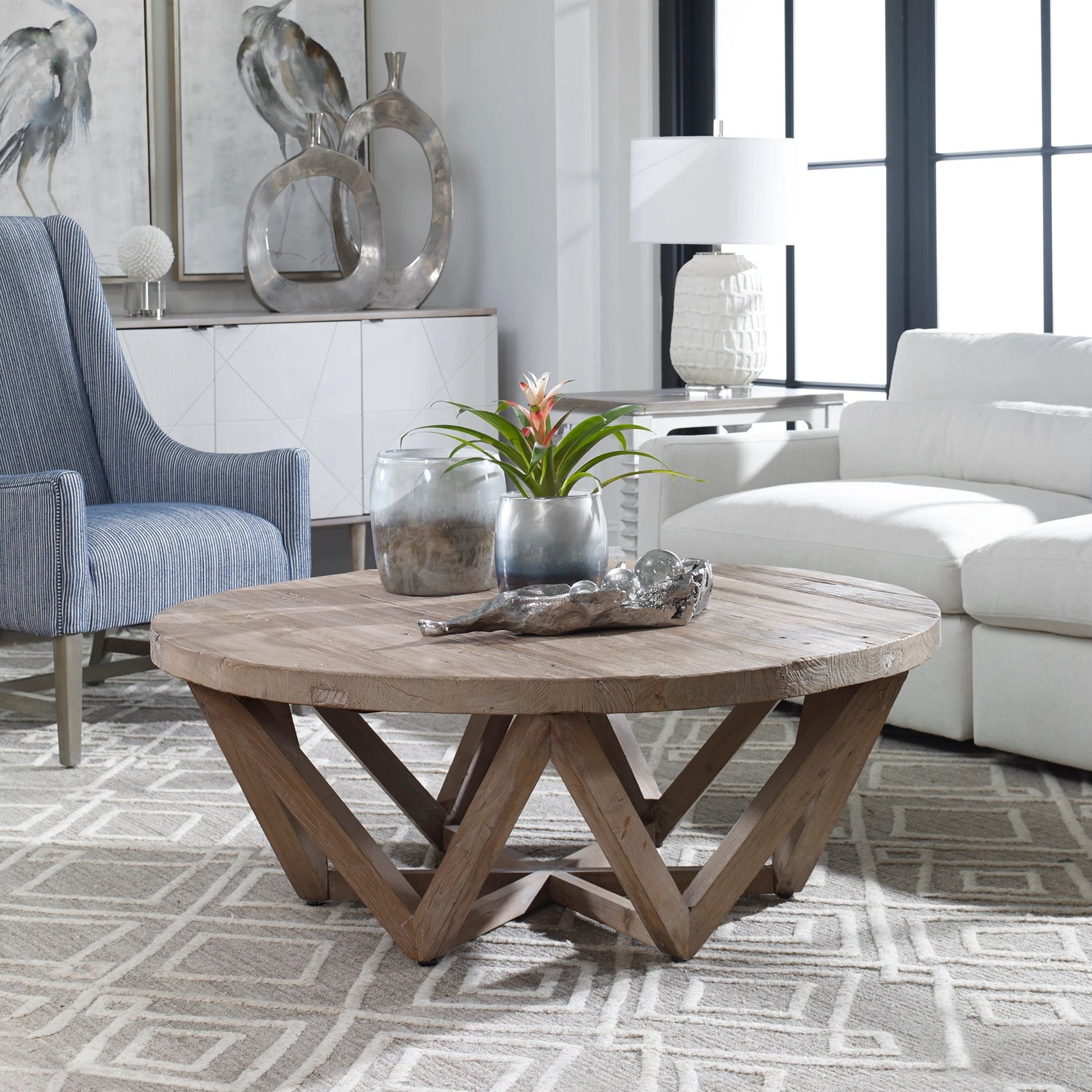 Kendry Reclaimed Wood Coffee Table by Uttermost. Made from old elm in a modern style.