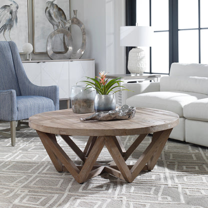 Kendry Reclaimed Wood Coffee Table by Uttermost. Made from old elm in a modern style.