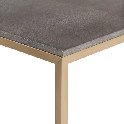 Trebon Modern Coffee Table by Uttermost. Made from stainless steel, faux shargreen with wrapped mdf in a modern style.