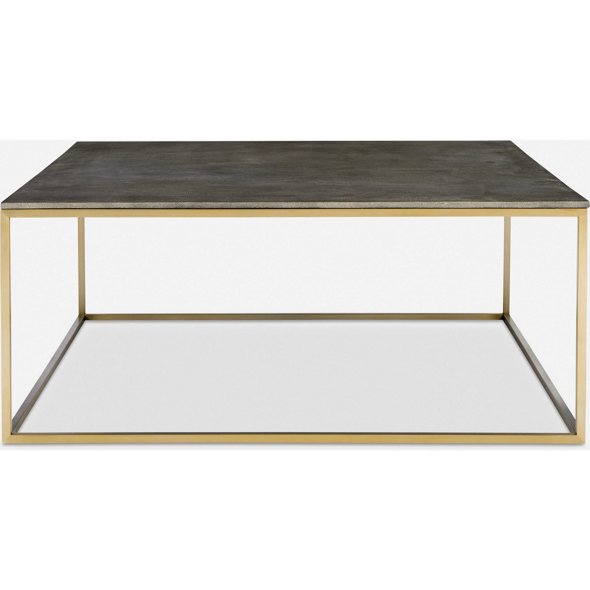 Trebon Modern Coffee Table by Uttermost. Made from stainless steel, faux shargreen with wrapped mdf in a modern style.