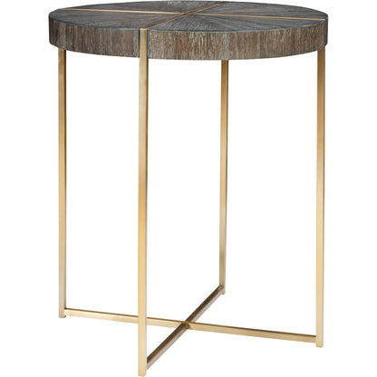 Taja Round Accent Table by Uttermost in dark walnut, gray. Made from stainless steel, acacia veneered mdf top in a modern style.