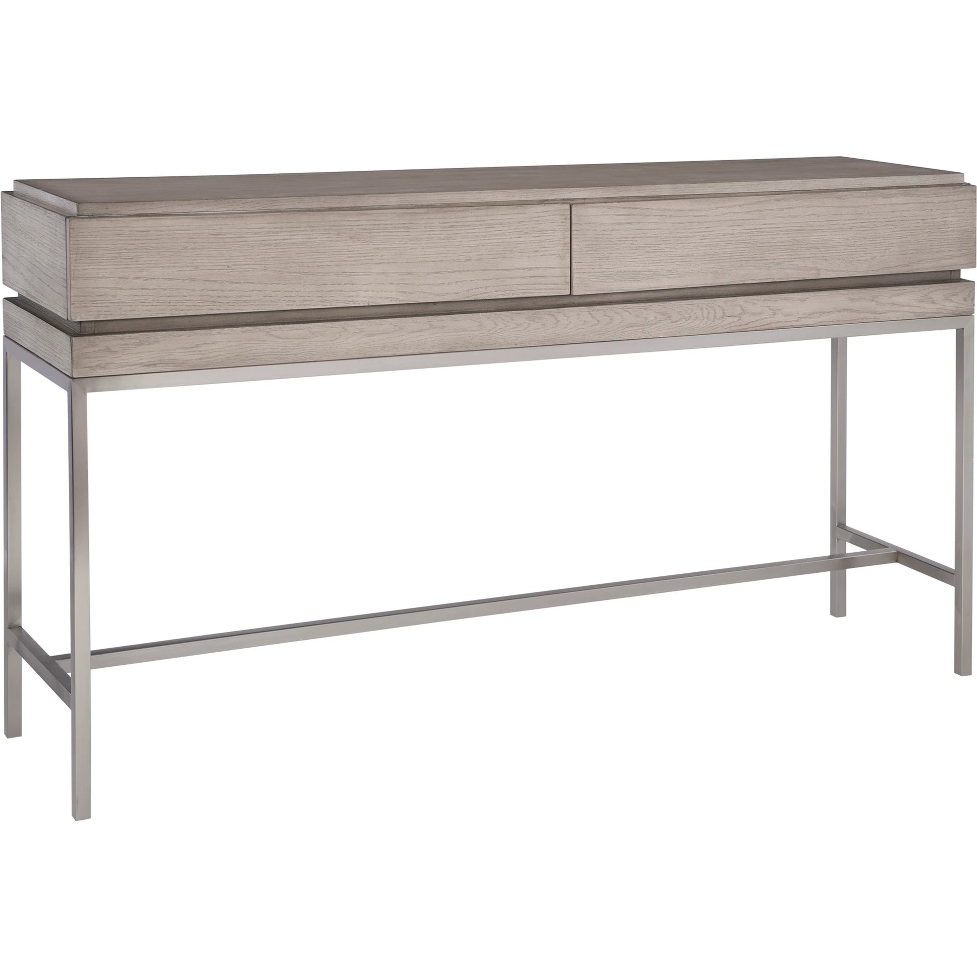 Kamala Console Table by Uttermost in gray. Made from stainless steel, mdf, oak veneer in a modern style.
