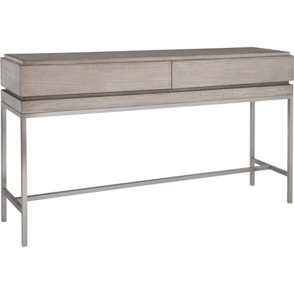 Kamala Console Table by Uttermost in gray. Made from stainless steel, mdf, oak veneer in a modern style.