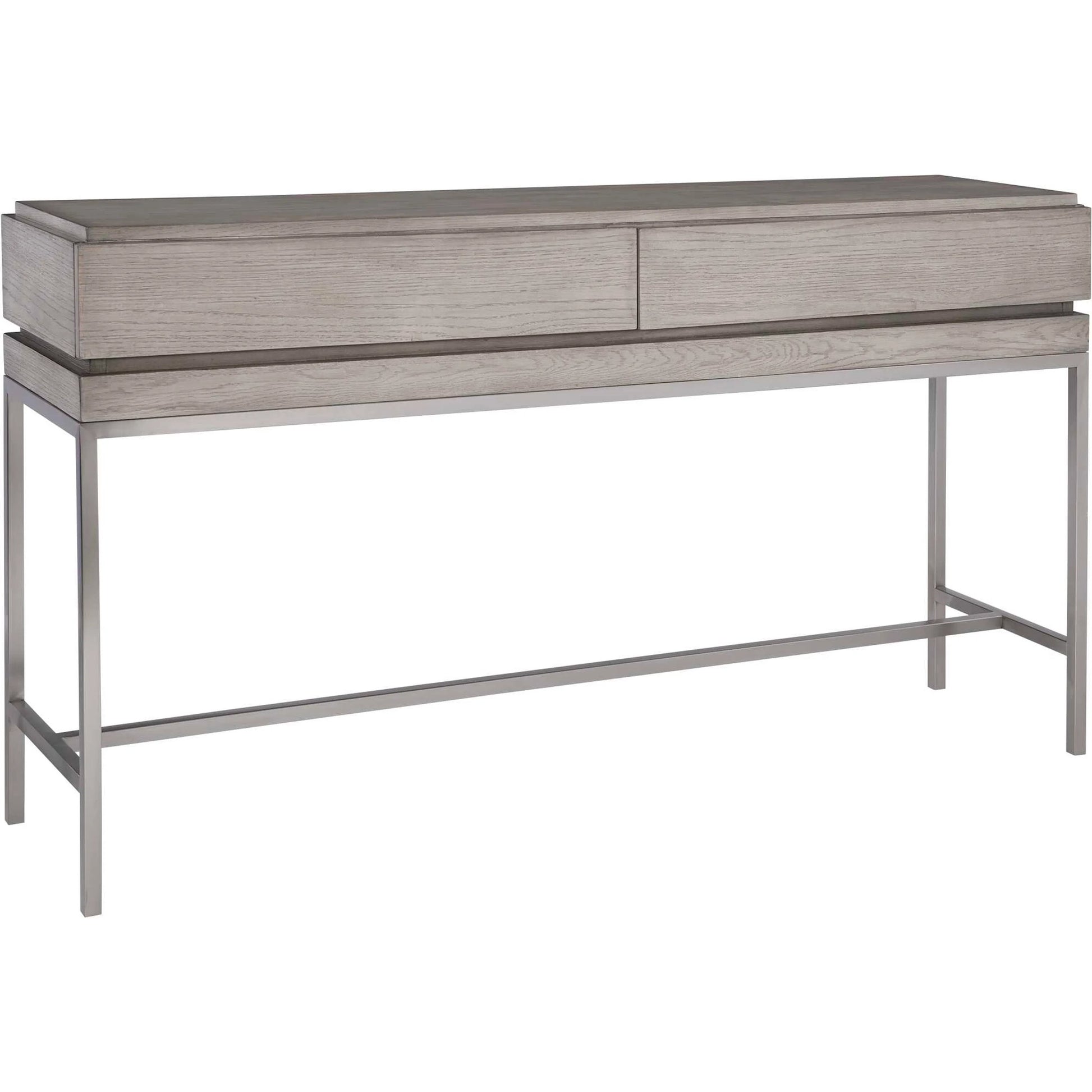 Kamala Console Table by Uttermost in gray. Made from stainless steel, mdf, oak veneer in a modern style.