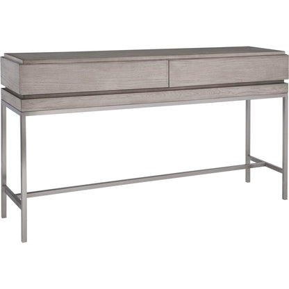 Kamala Console Table by Uttermost in gray. Made from stainless steel, mdf, oak veneer in a modern style.