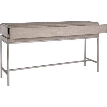 Kamala Console Table by Uttermost in gray. Made from stainless steel, mdf, oak veneer in a modern style.