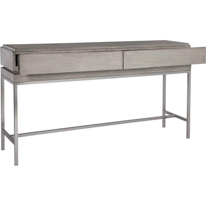 Kamala Console Table by Uttermost in gray. Made from stainless steel, mdf, oak veneer in a modern style.