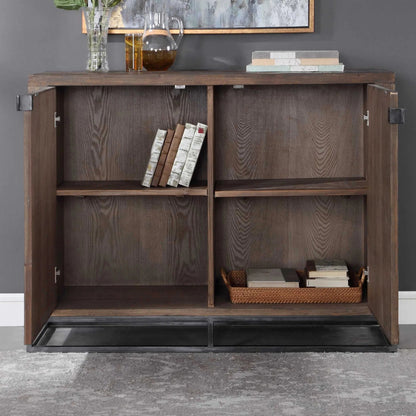 Evros Cabinet by Uttermost. Made from reclaimed fir, plywood, iron in a modern style.