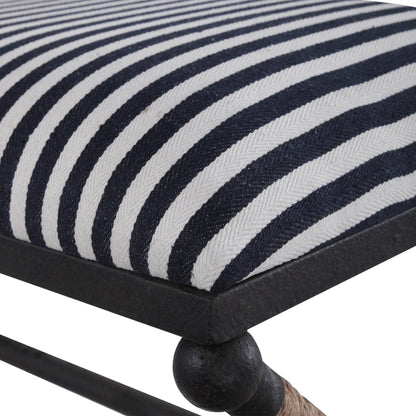 Braddock Bench by Uttermost in navy, cream. Made from iron, mdf, rope, foam, fabric in a coastal style.