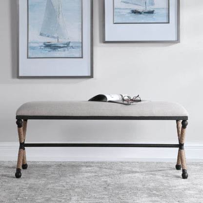 Firth Bench by Uttermost. Made from iron, mdf, rope, foam, fabric in a coastal style.