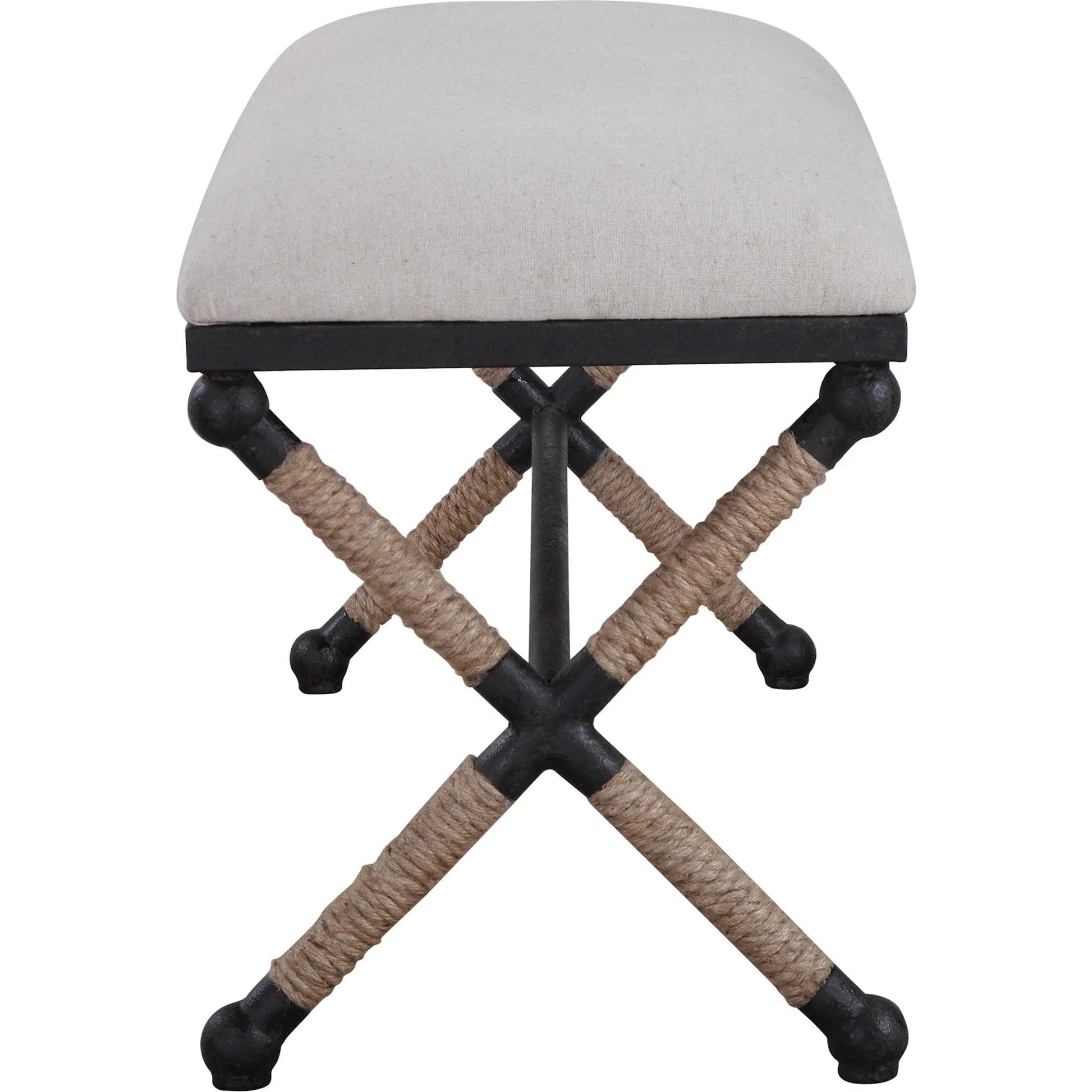 Firth Bench by Uttermost. Made from iron, mdf, rope, foam, fabric in a coastal style.