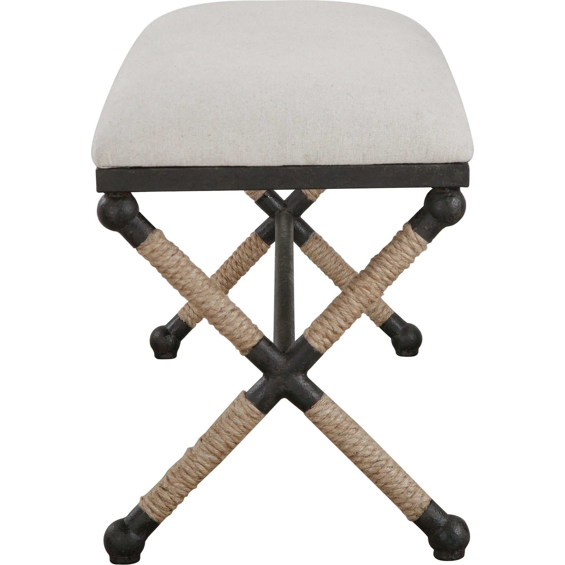 Firth Bench by Uttermost. Made from iron, mdf, rope, foam, fabric in a coastal style.