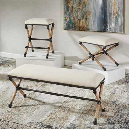Firth Bench by Uttermost. Made from iron, mdf, rope, foam, fabric in a coastal style.