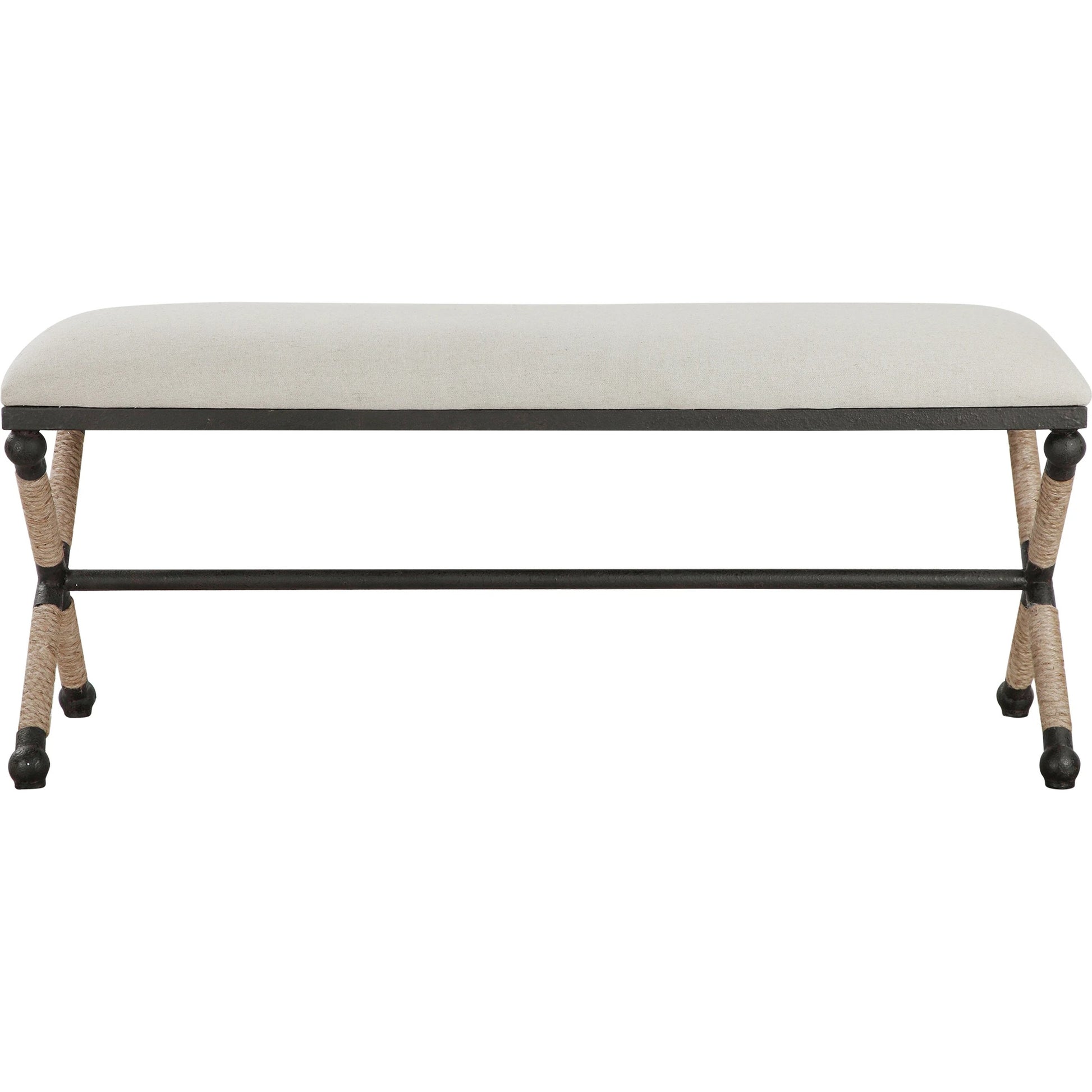 Firth Bench by Uttermost. Made from iron, mdf, rope, foam, fabric in a coastal style.
