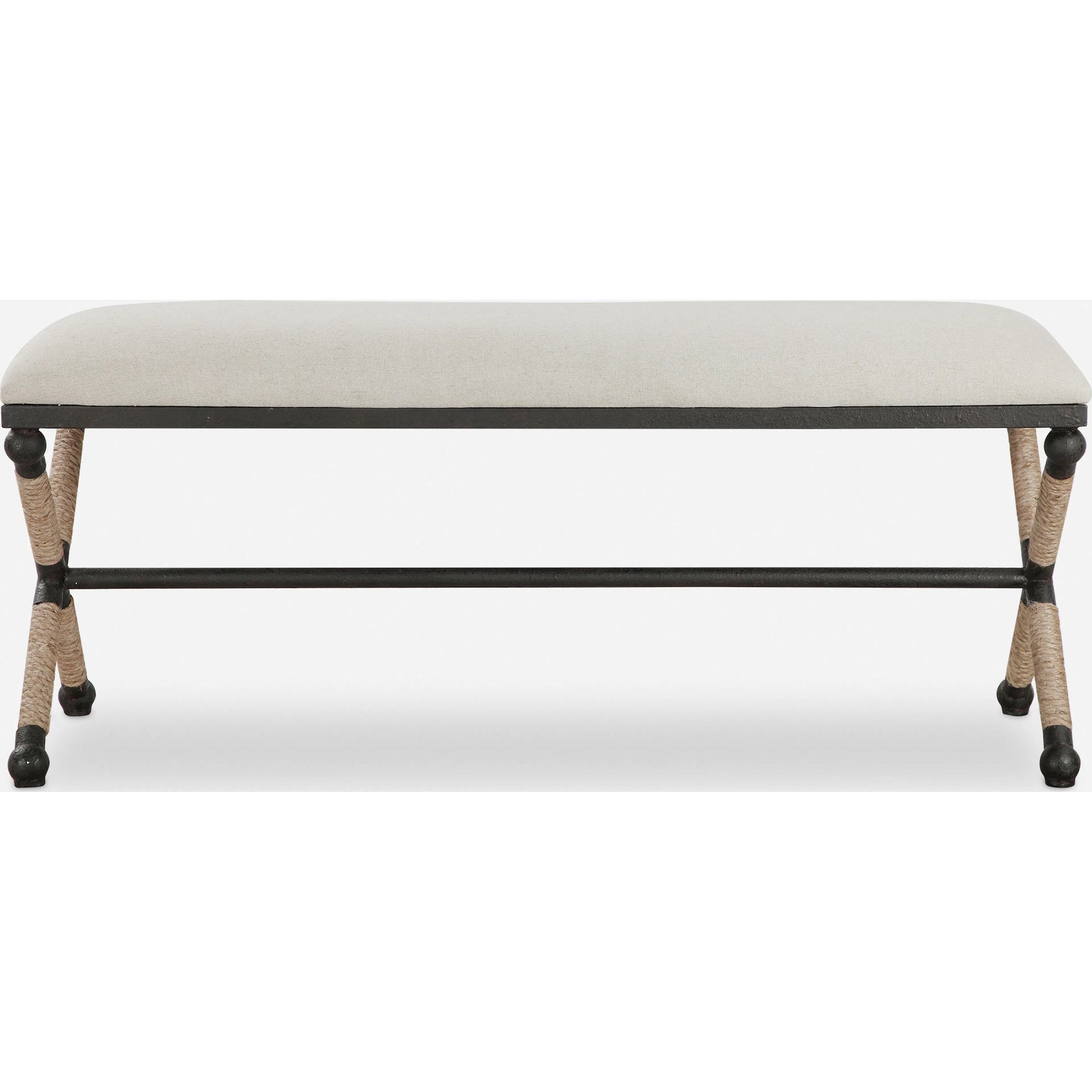 Firth Bench by Uttermost. Made from iron, mdf, rope, foam, fabric in a coastal style.